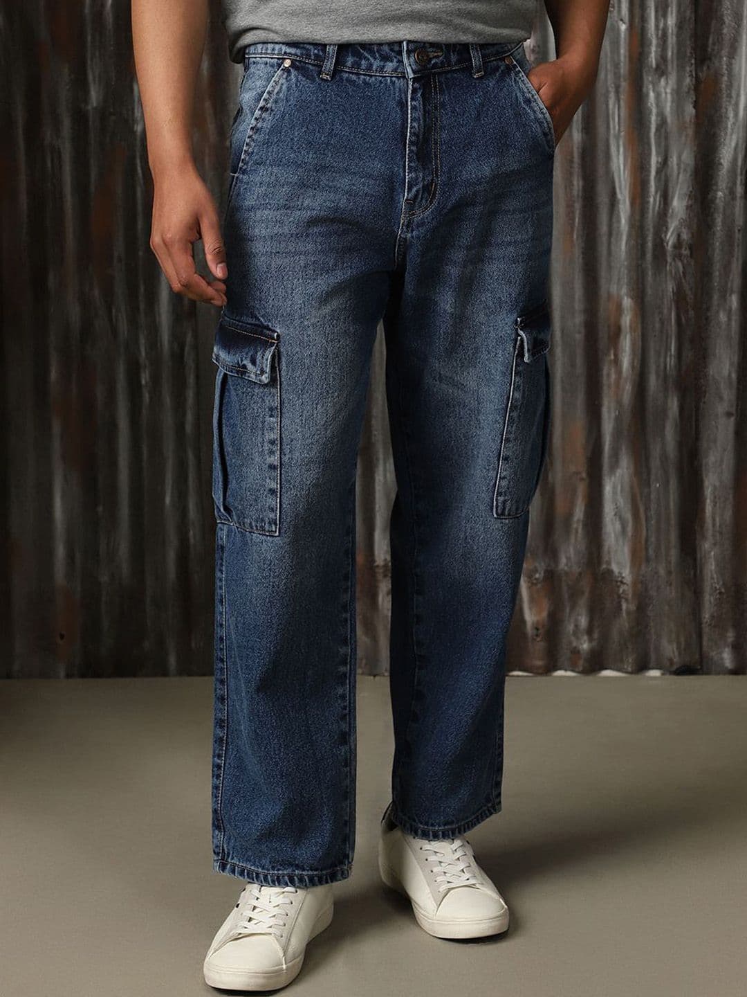 High Star Men Relaxed Fit Low Distress Light Fade Jeans - view 1