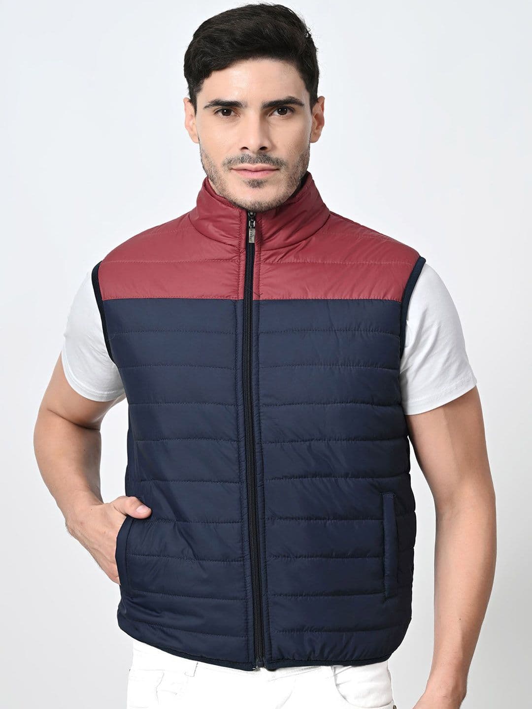 BAESD Men Colourblocked Stand Collar Bomber Jacket - view 1