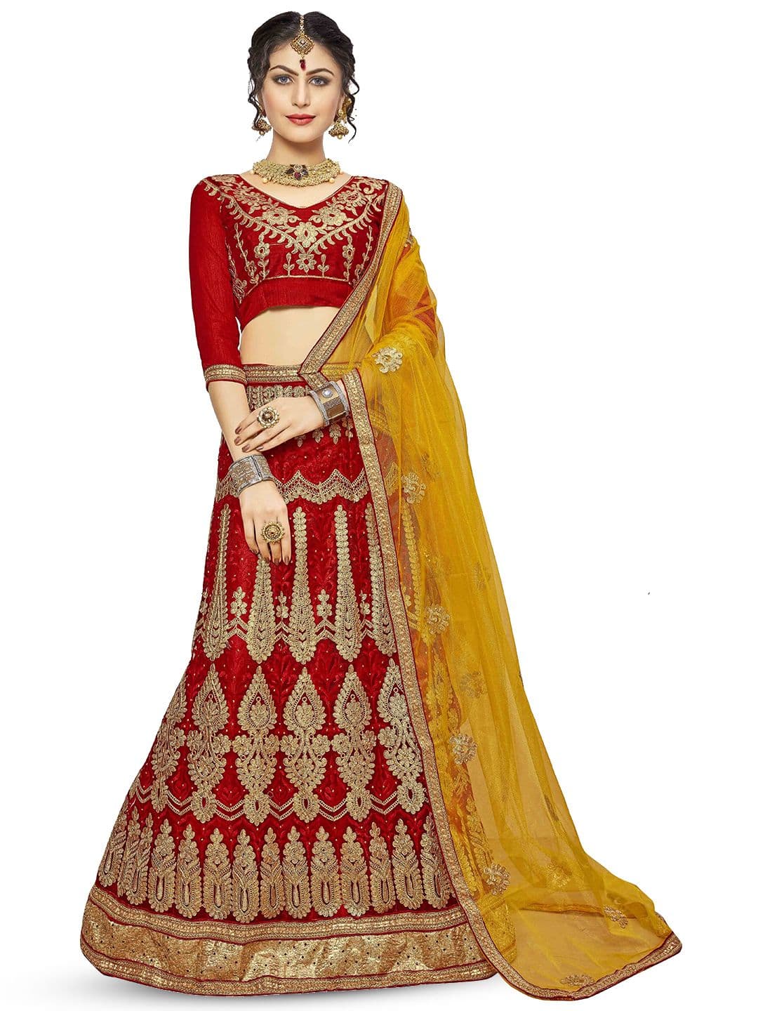 Maroosh Embroidered Thread Work Unstitched Net Lehenga & Blouse With Dupatta - view 1