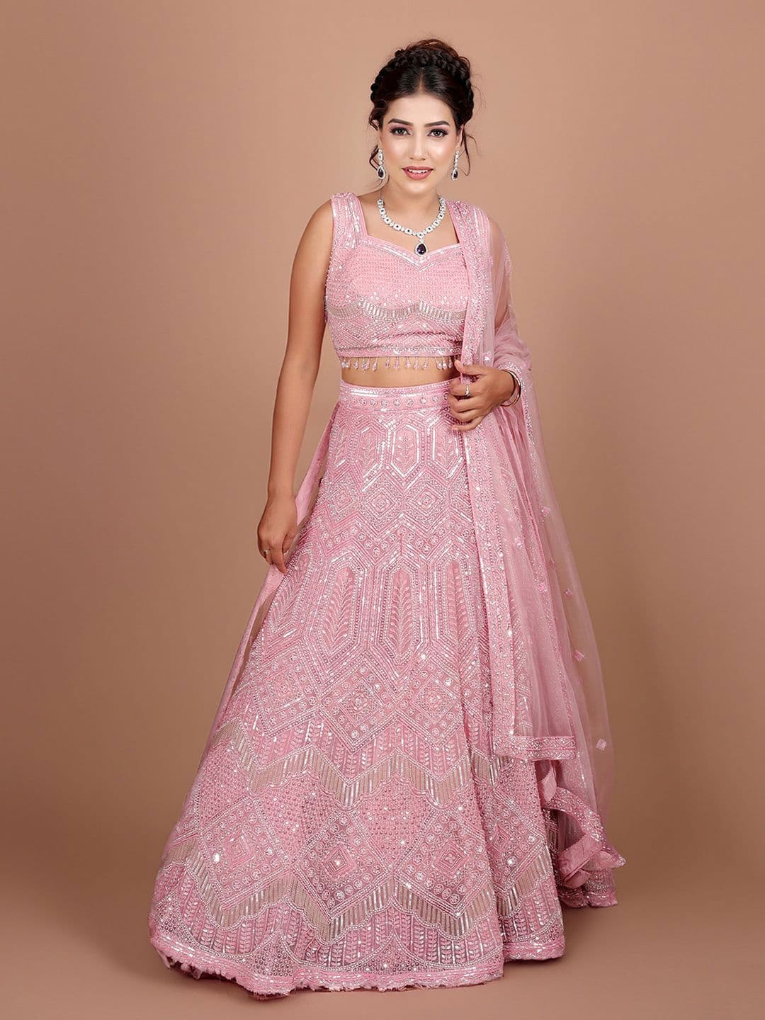 ROOPKALA Embroidered Beads and Stones Ready to Wear Lehenga & Blouse With Dupatta - view 1
