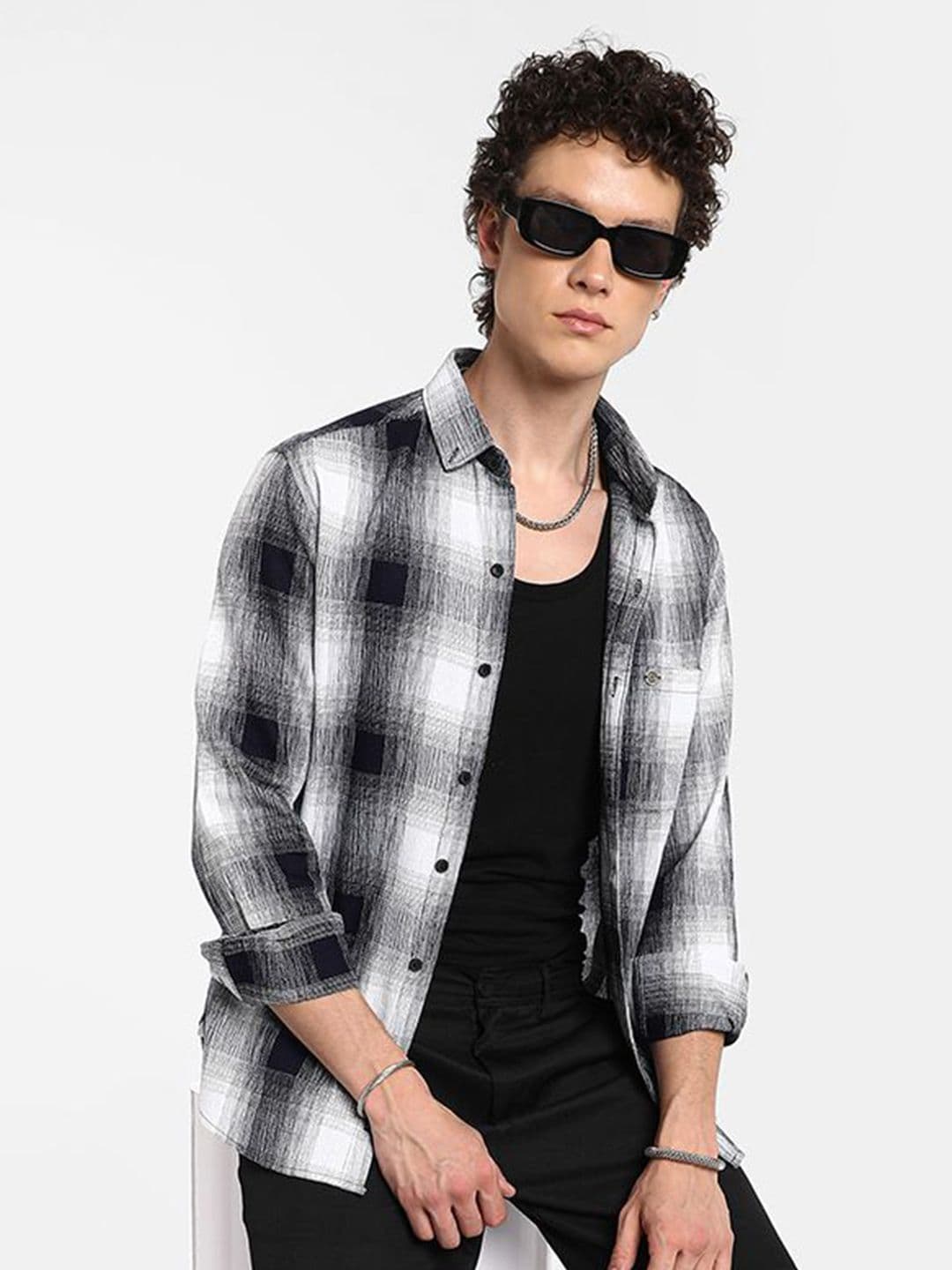CAHOOT Men Comfort Spread Collar Checked Cotton Casual Shirt - view 1
