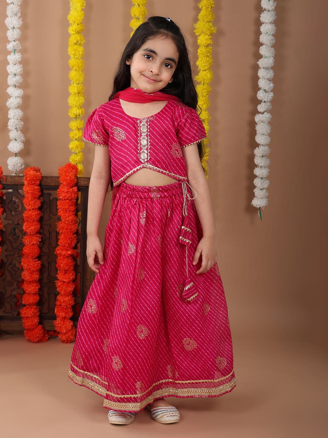 Here&Now X Kinder Kids Girls Embellished Sequinned Ready to Wear Cotton Lehenga & Blouse With Dupatta - view 1