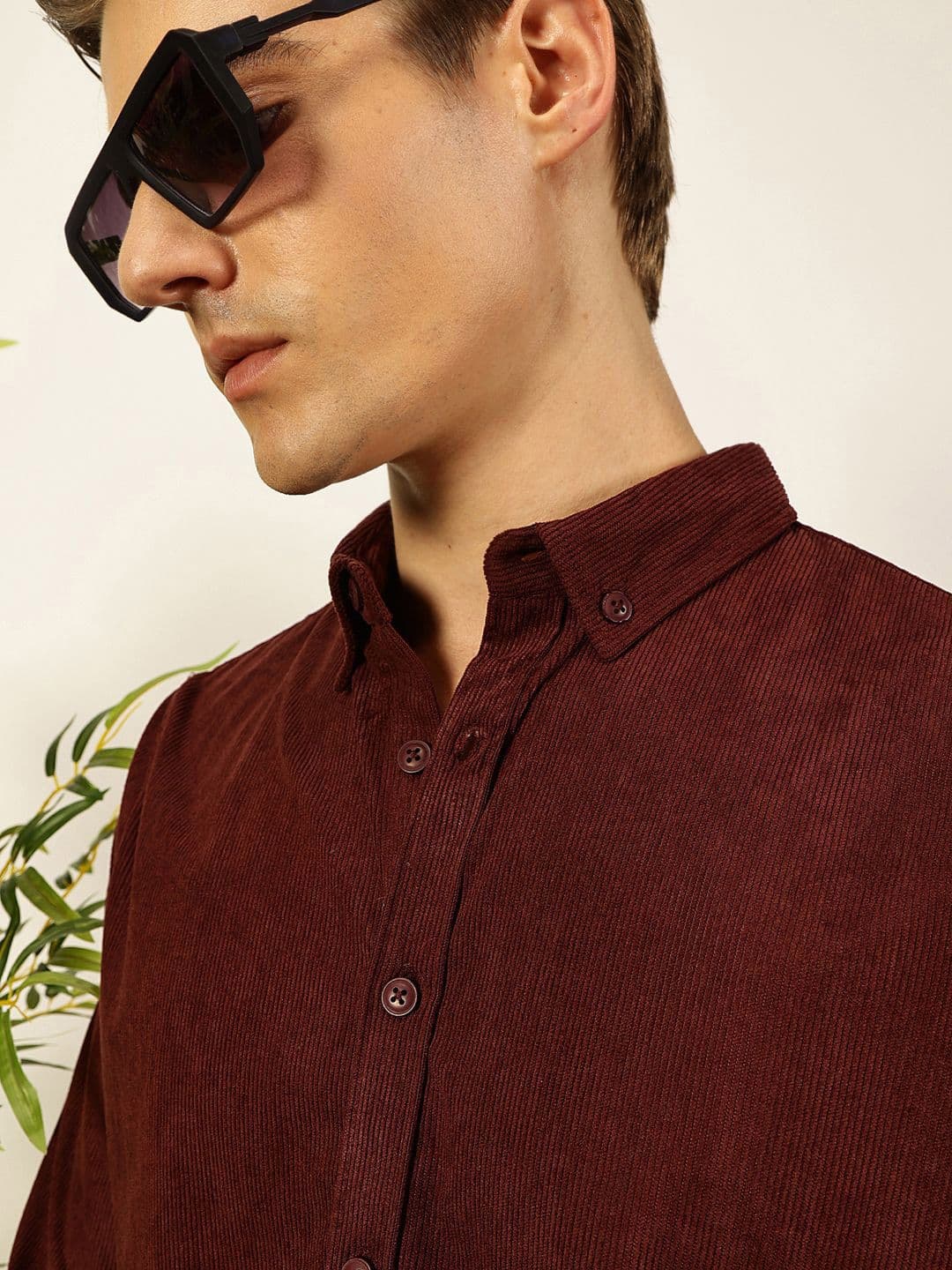 Thomas Scott Men Premium Textured Corduroy Slim Fit Button-Down Collar Casual Shirt - view 1