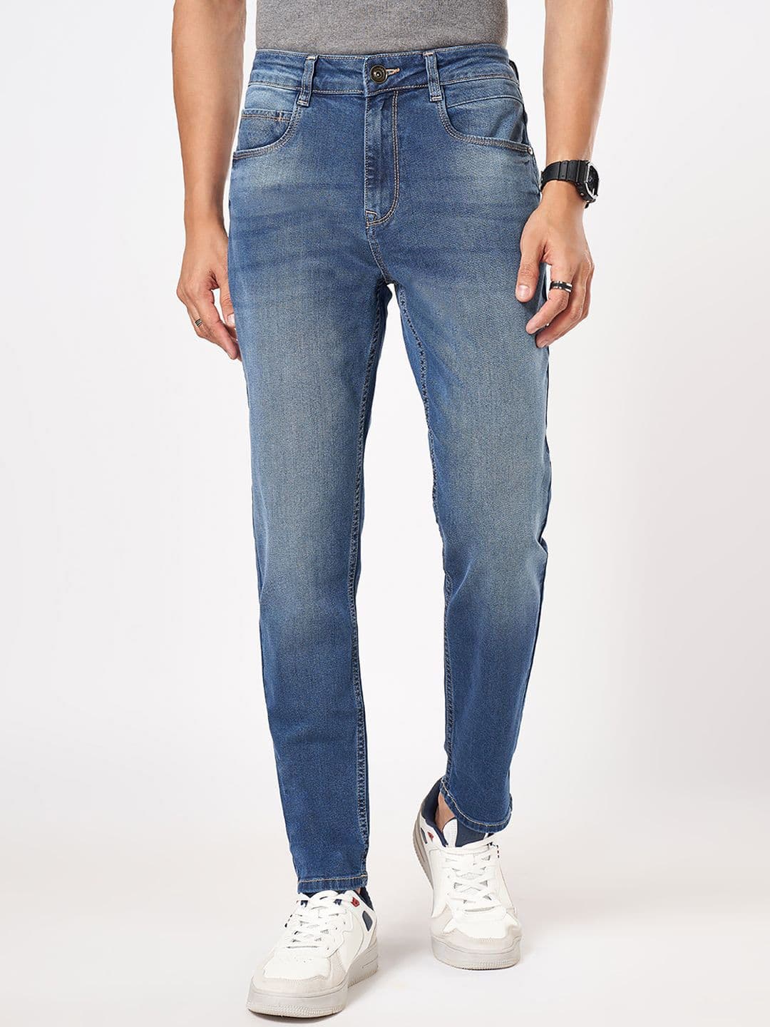 SF JEANS by Pantaloons Men Mid-Rise Slim Fit Low Distress Heavy Fade Jeans - view 1