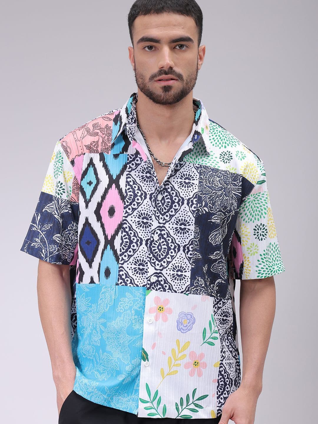 The Indian Garage Co Men Cutaway Collar Graphic Printed Boxy Fit Resortwear Shirt - view 1