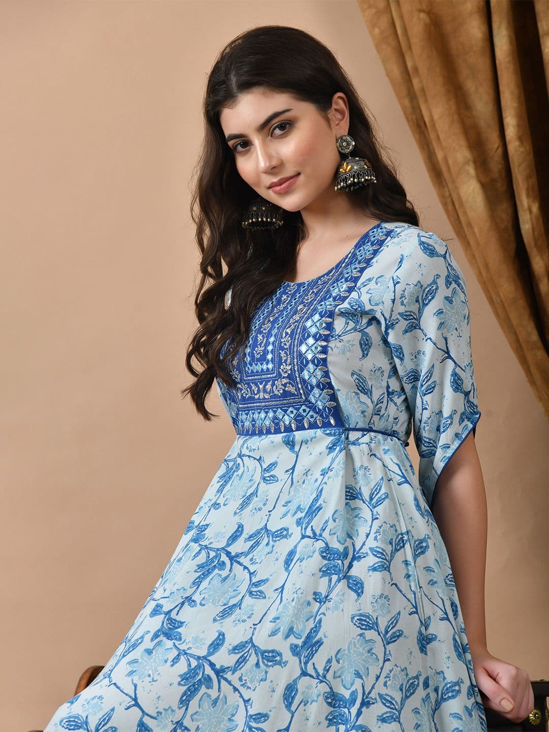 ftDiva Women Printed Round Neck Maxi Ethnic Dress - view 1