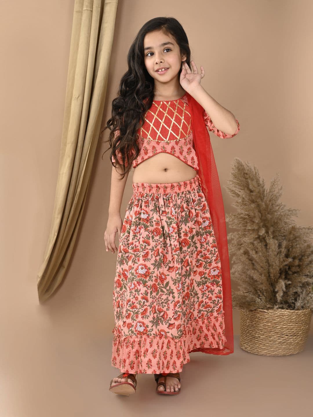 Here&Now X Kinder Kids Girls Cotton Printed Lehenga & Blouse With Dupatta - view 1