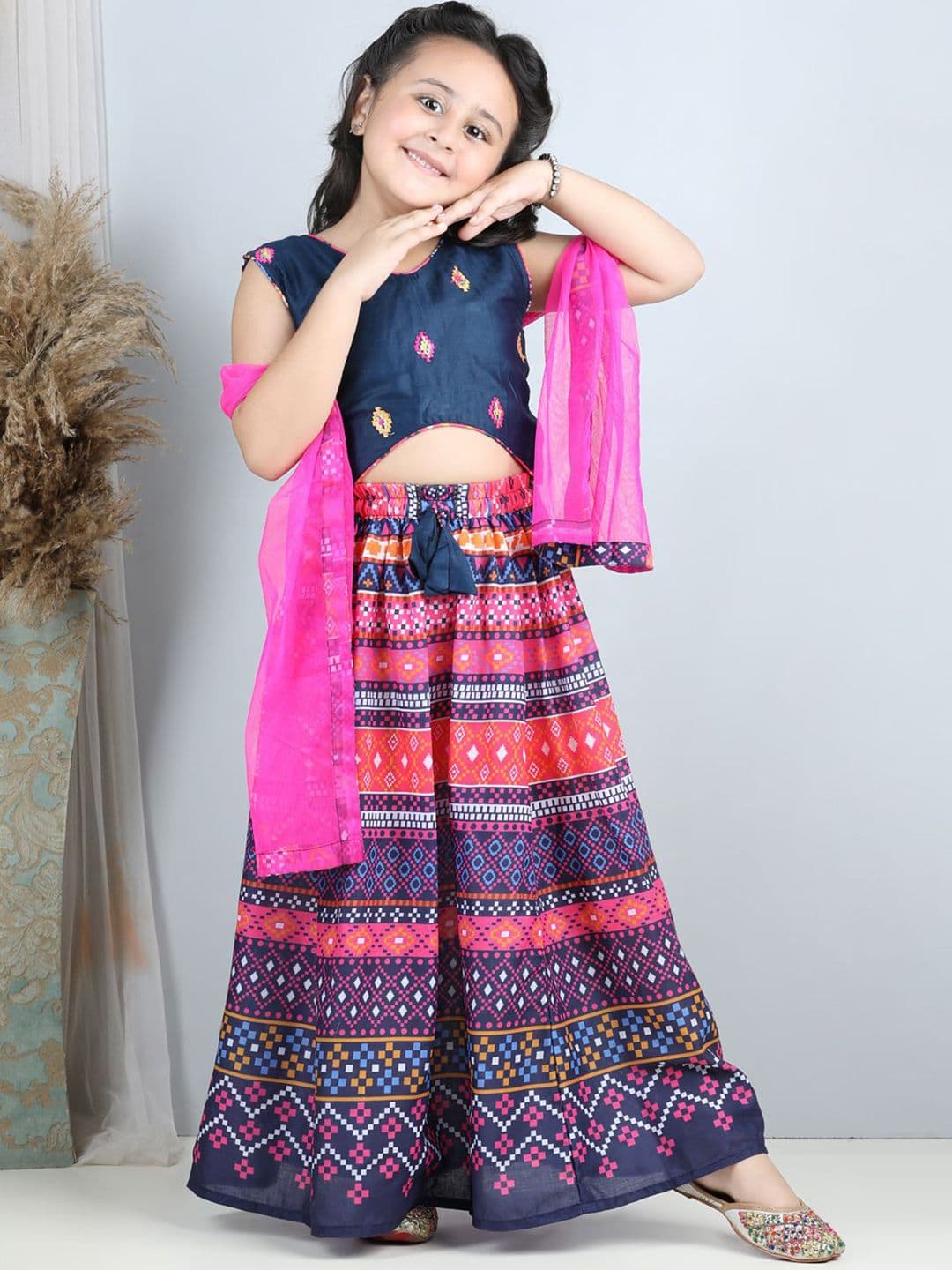 Here&Now X Kinder Kids Girls Embroidered Ready to Wear Lehenga & Blouse With Dupatta - view 1