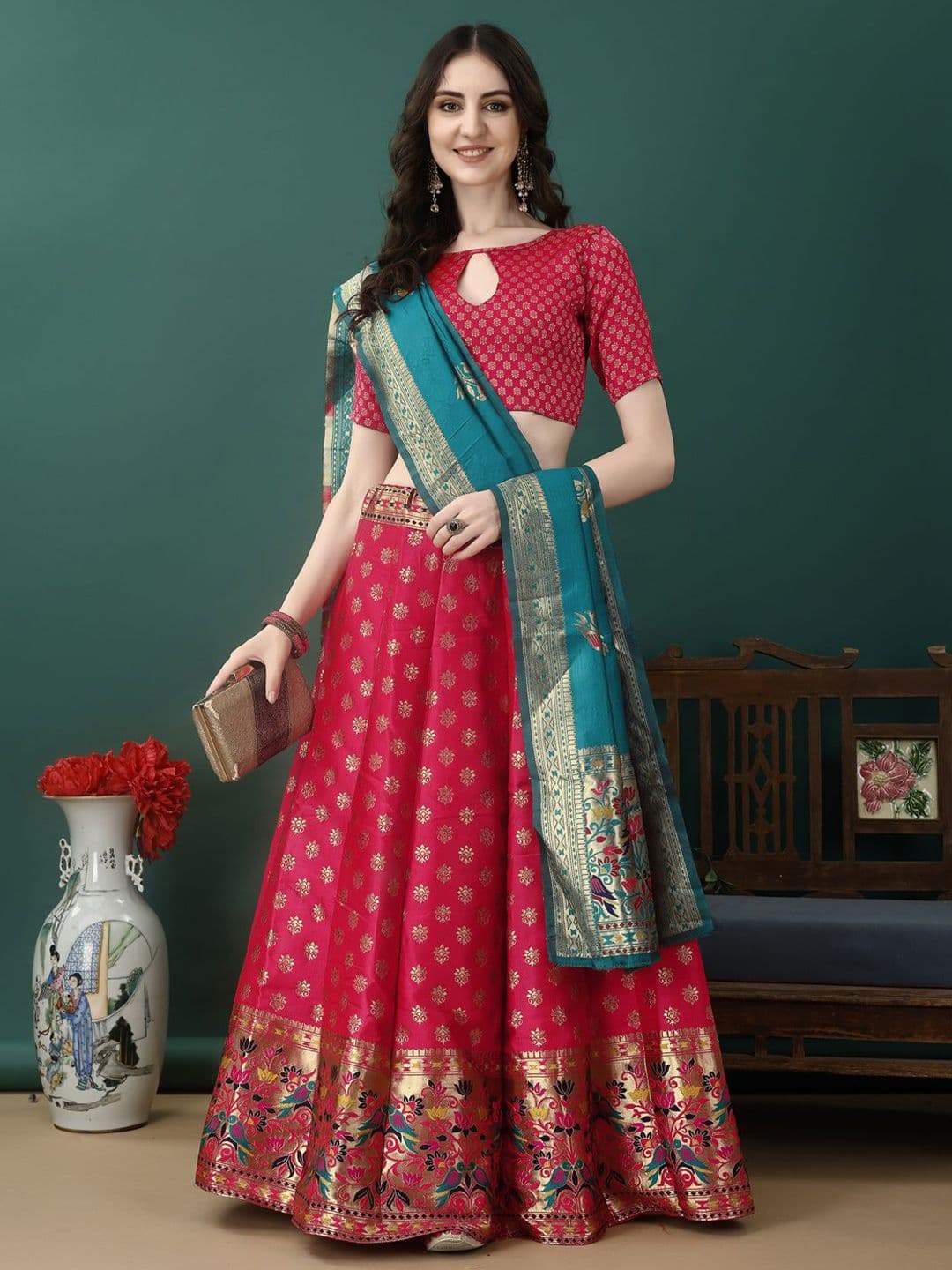 SWAMI STUDIO Ready to Wear Lehenga & Unstitched Blouse With Dupatta - view 1