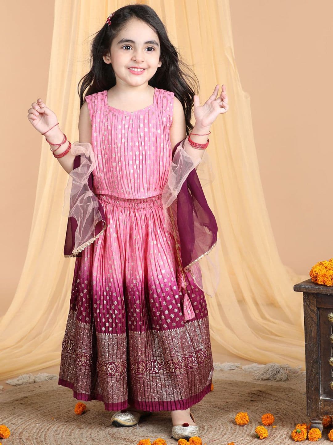 Here&Now X Kinder Kids Girls Ready to Wear Lehenga & Blouse With Dupatta - view 1