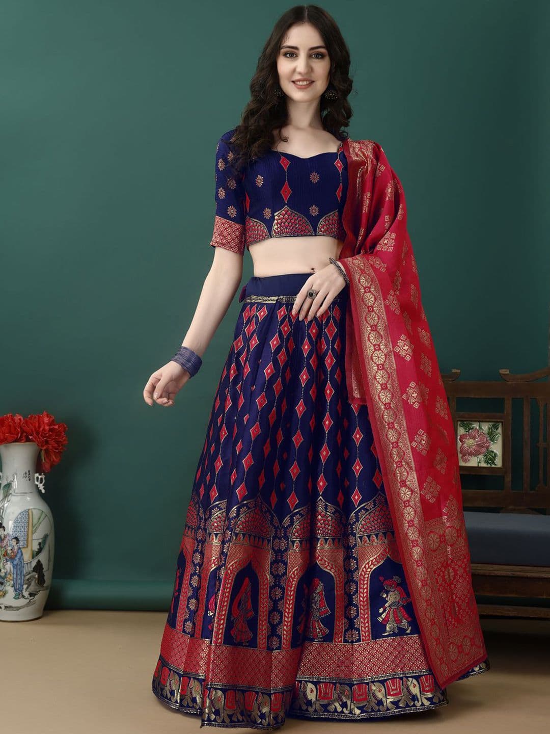 SWAMI STUDIO Ready to Wear Lehenga & Unstitched Blouse With Dupatta - view 1