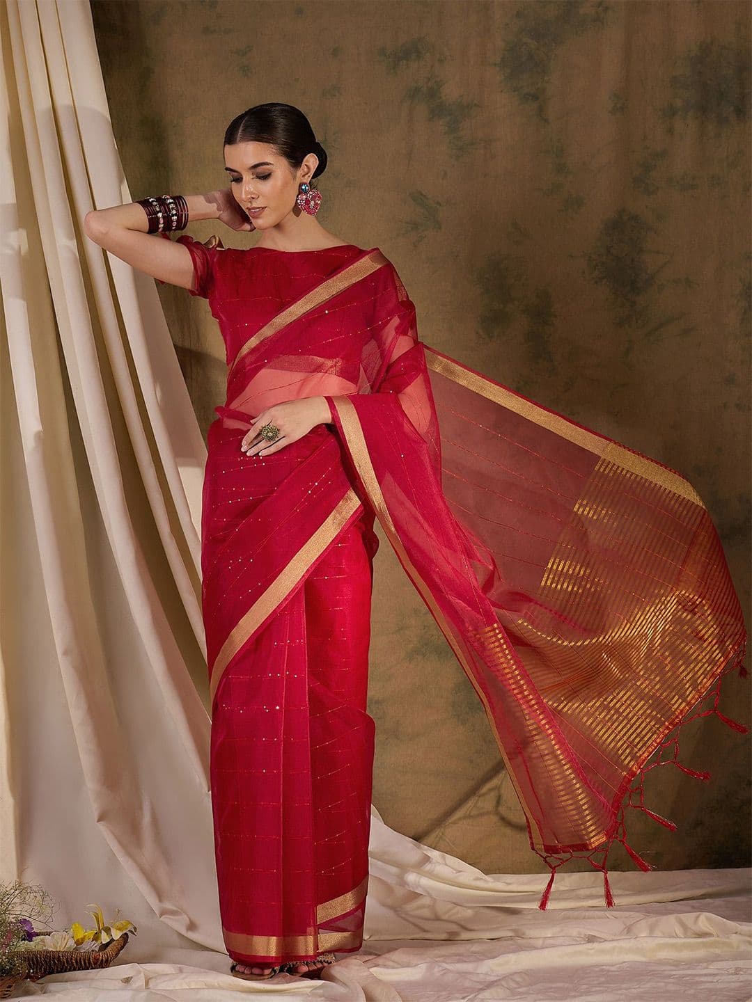 Maroosh Embellished Sequinned Organza Fusion Saree - view 1