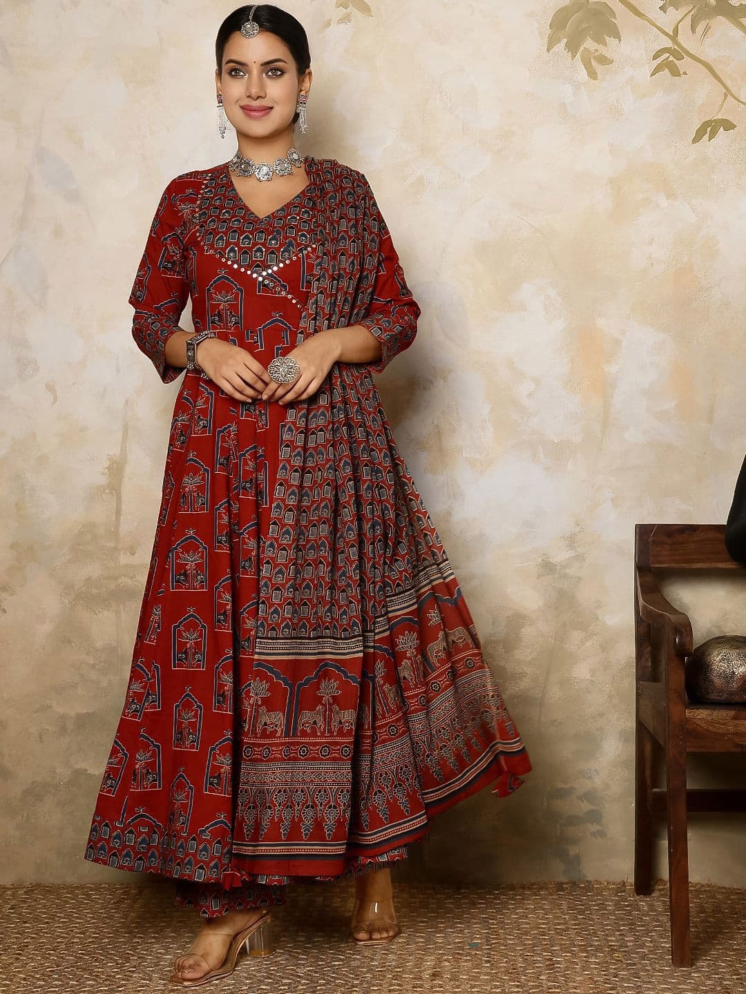 GULMOHAR JAIPUR Women Printed Regular Pure Cotton Kurta with Palazzos & With Dupatta - view 1