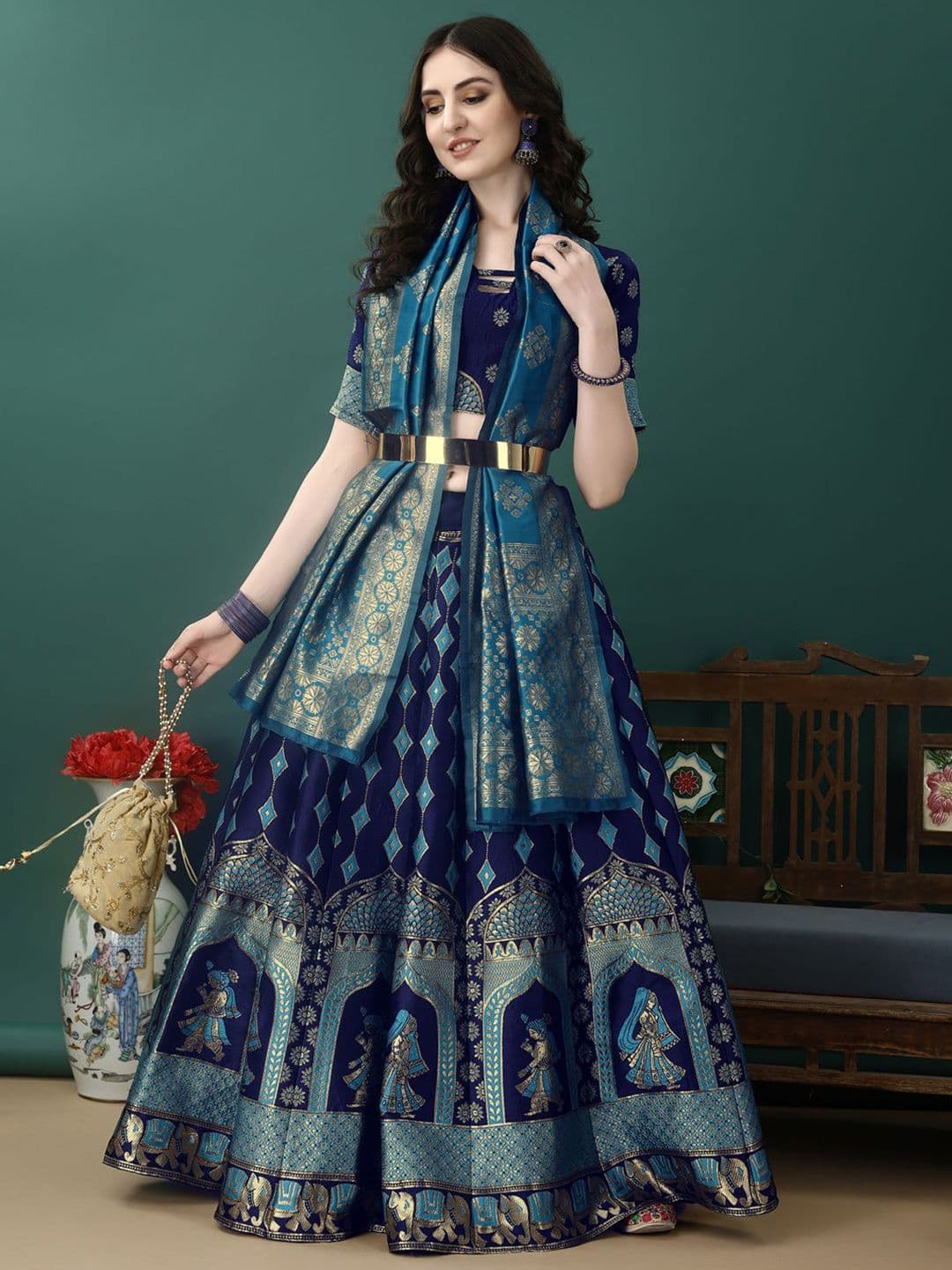 SWAMI STUDIO Ready to Wear Lehenga & Unstitched Blouse With Dupatta - view 1
