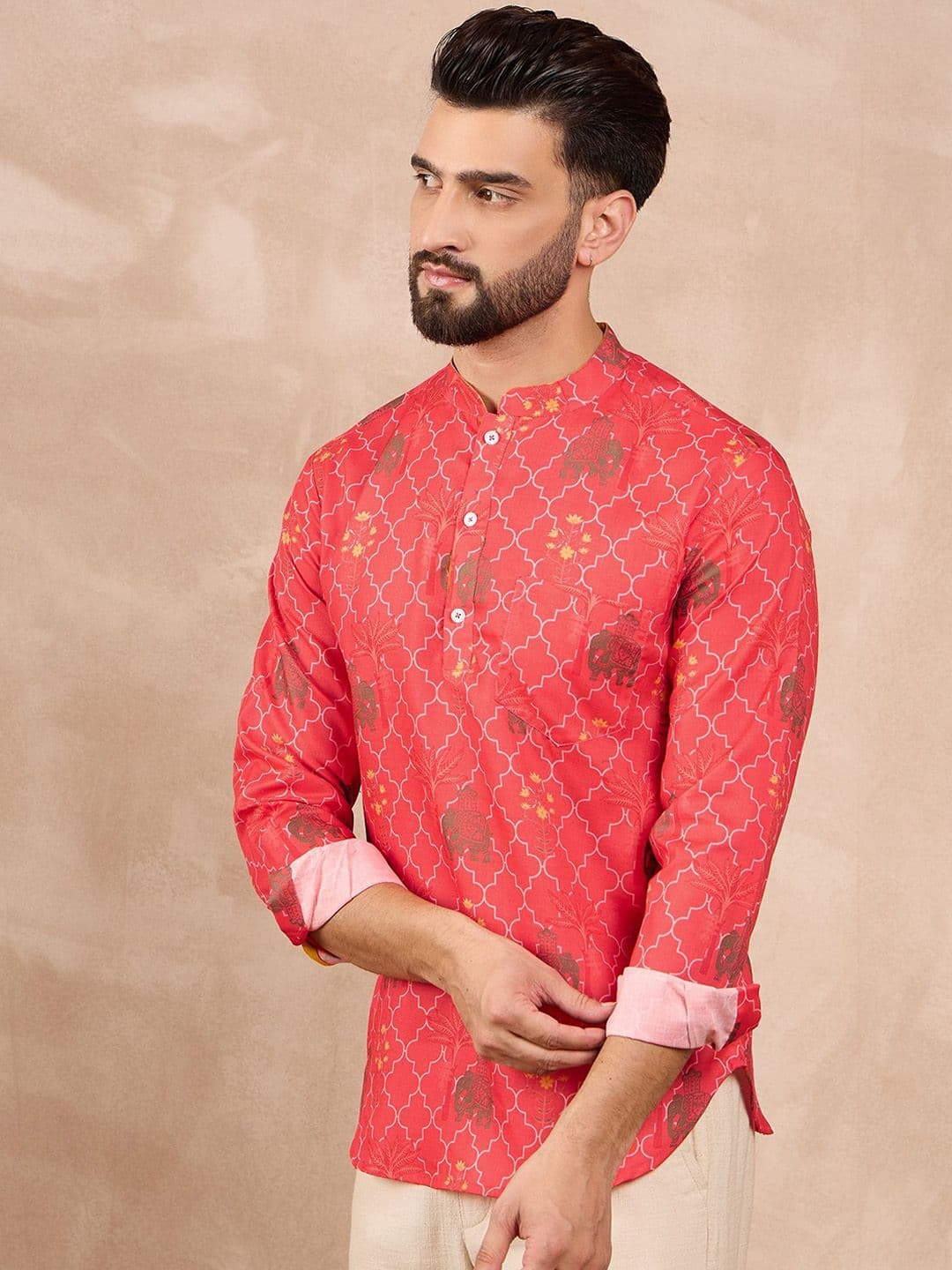 House of Pataudi Men Printed Short Kurtas - view 1