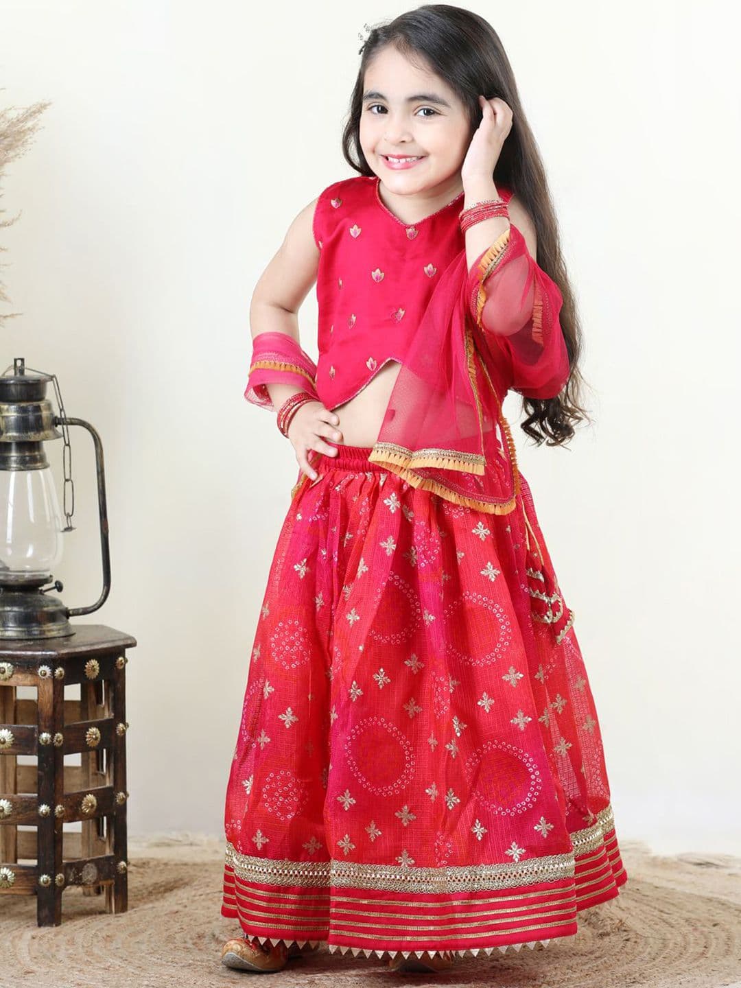 Here&Now X Kinder Kids Girls Embroidered Ready to Wear Lehenga & Blouse With Dupatta - view 1