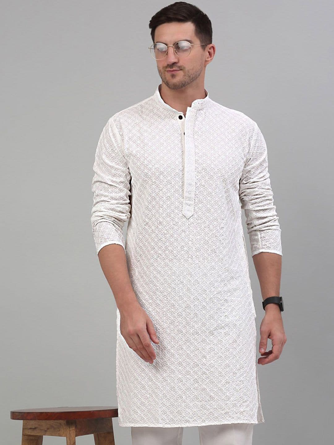 Jompers Men Woven Design Embroidered Sequinned Cotton Kurta - view 1