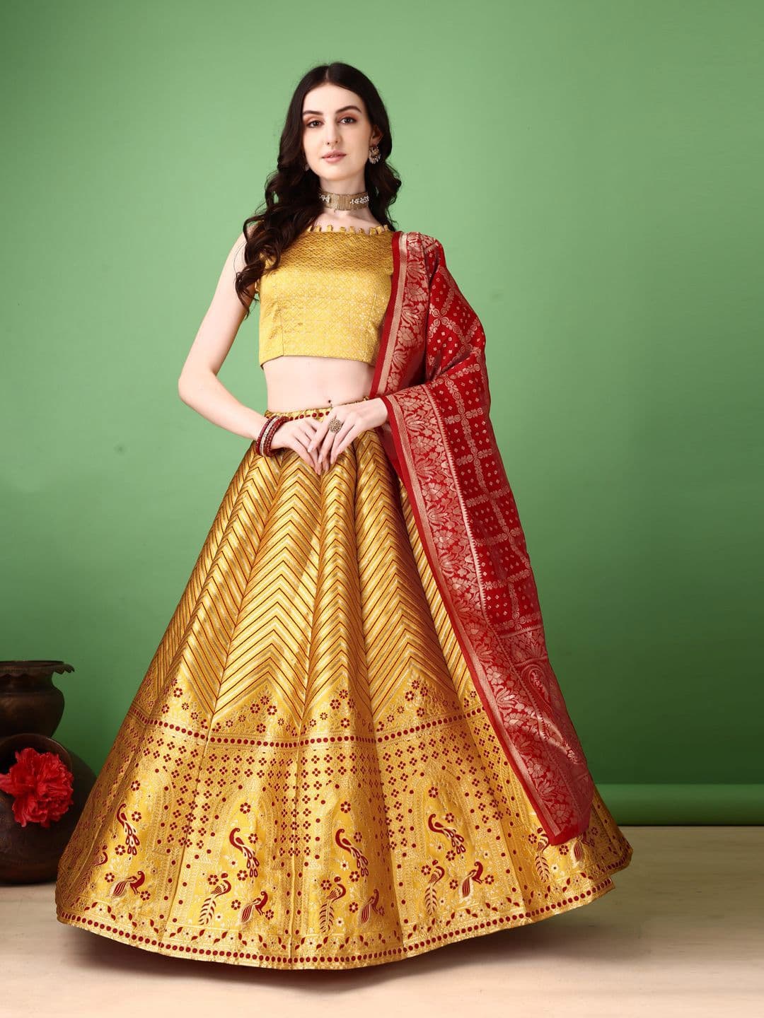 SWAMI STUDIO Ready to Wear Lehenga & Unstitched Blouse With Dupatta - view 1