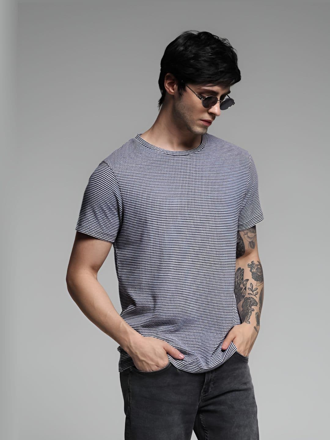 Jack & Jones Men Striped Round Neck Cotton T-shirt - view 1