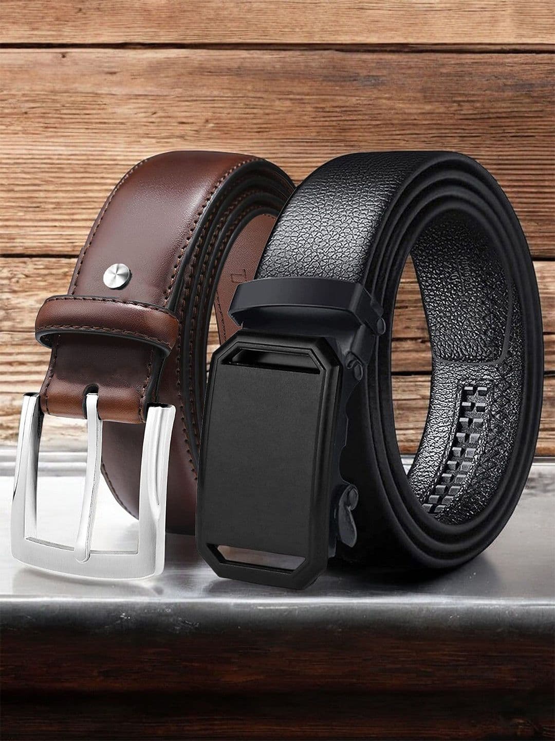 The Roadster Lifestyle Co. Set Of 2 Men Textured Formal Belts - view 1