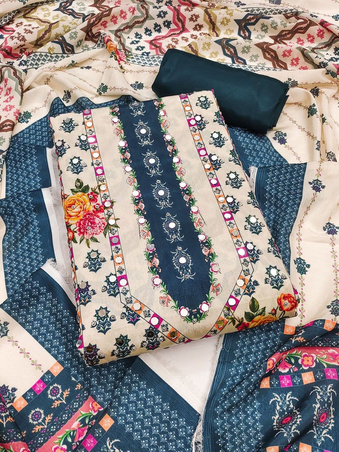 KALINI Printed Unstitched Dress Material - view 1