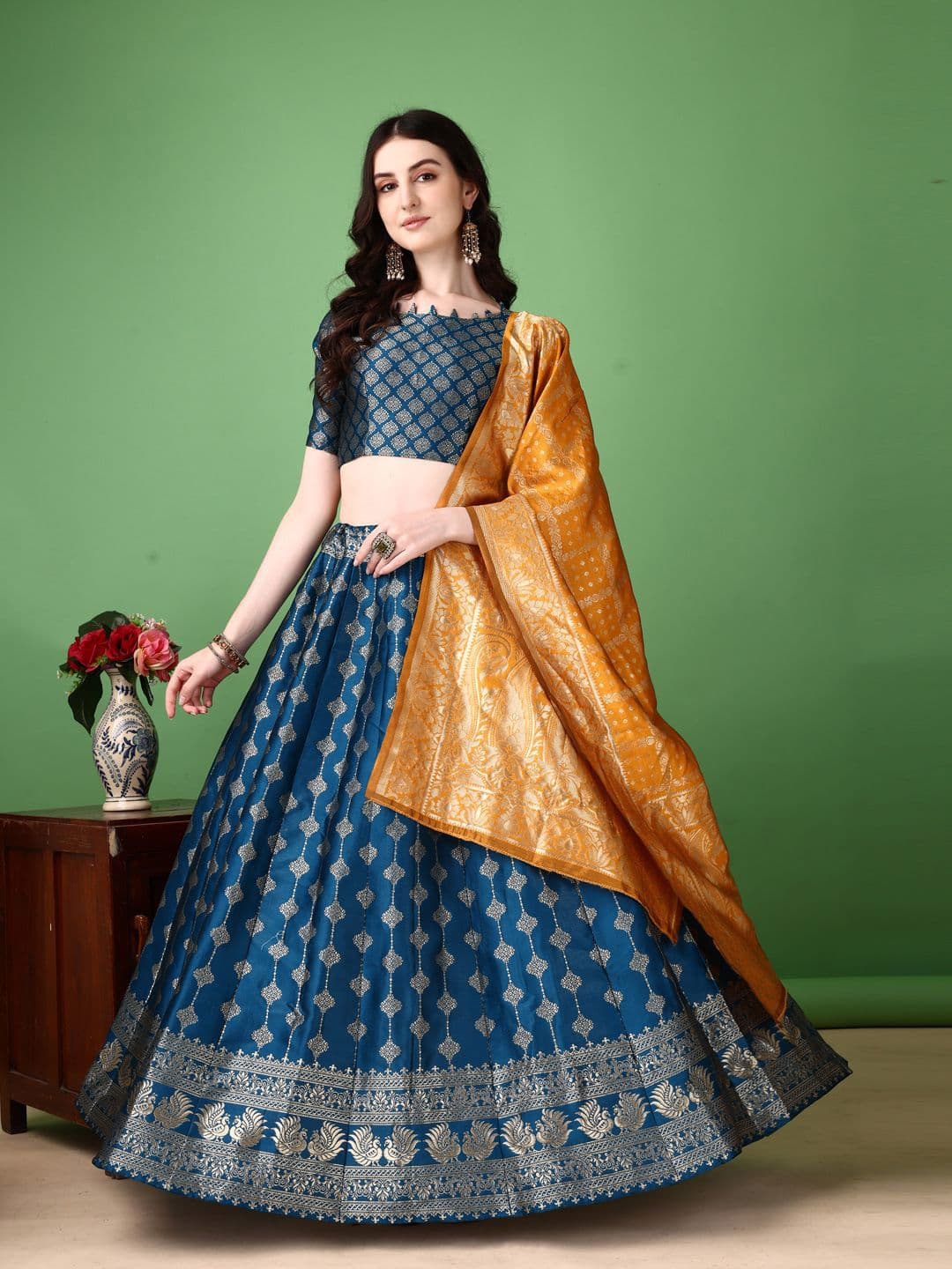 SWAMI STUDIO Ready to Wear Lehenga & Unstitched Blouse With Dupatta - view 1