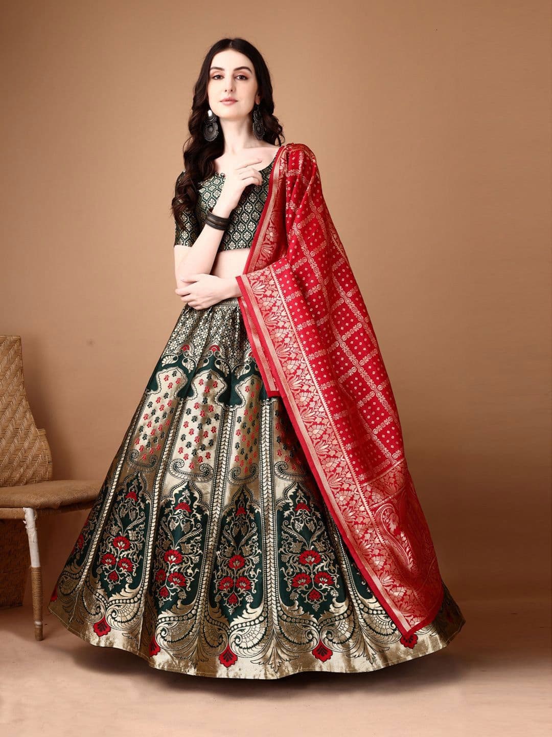 SWAMI STUDIO Ready to Wear Lehenga & Unstitched Blouse With Dupatta - view 1