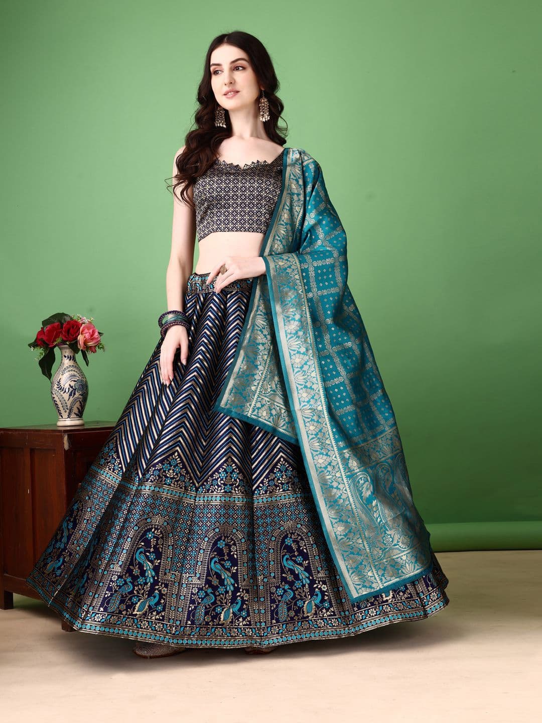 SWAMI STUDIO Ready to Wear Lehenga & Unstitched Blouse With Dupatta - view 1