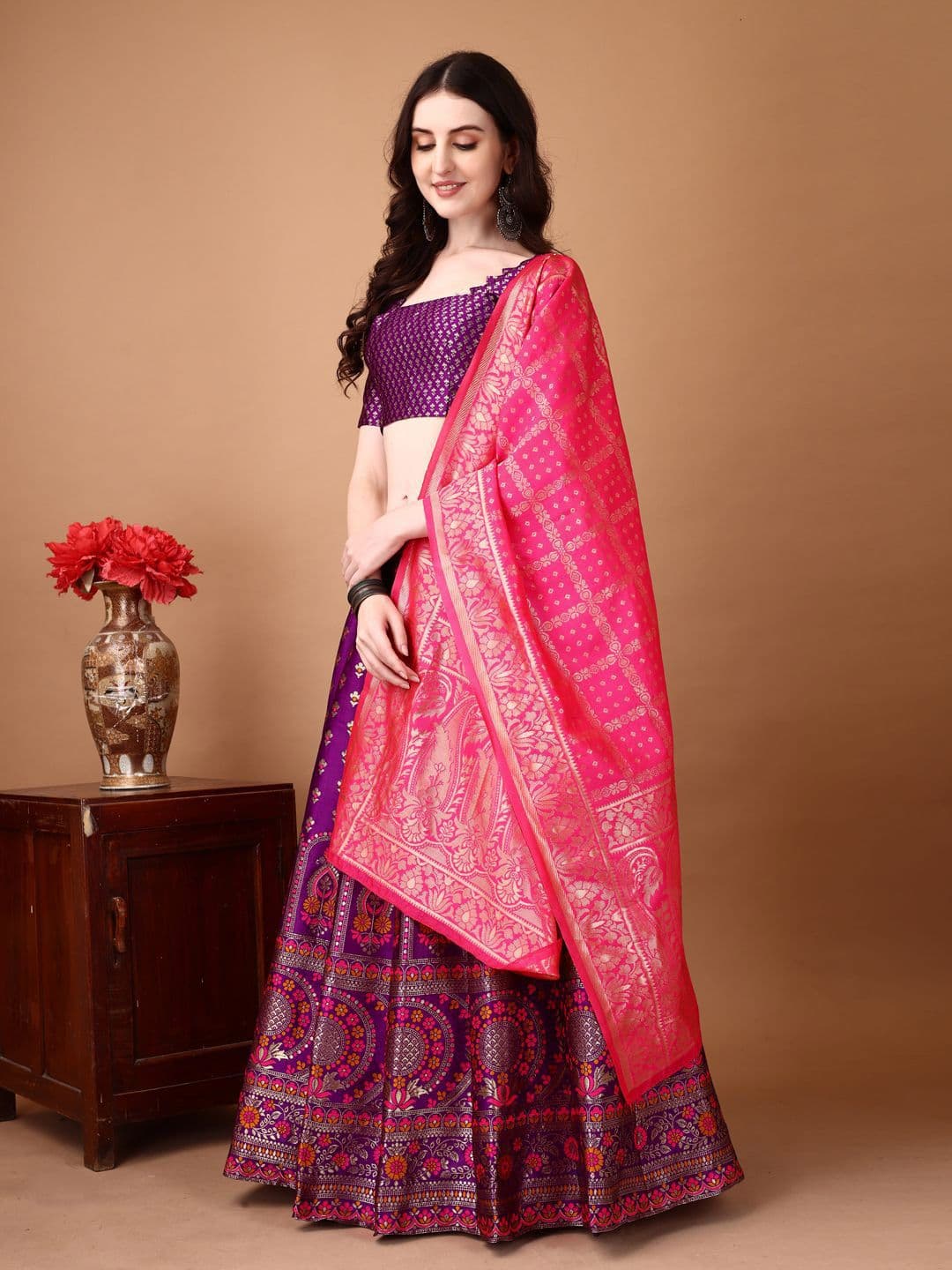SWAMI STUDIO Ready to Wear Lehenga & Unstitched Blouse With Dupatta - view 1