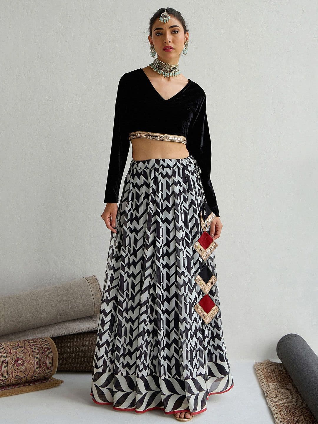 Shae by SASSAFRAS Embellished Sequinned Ready to Wear Lehenga & - view 1