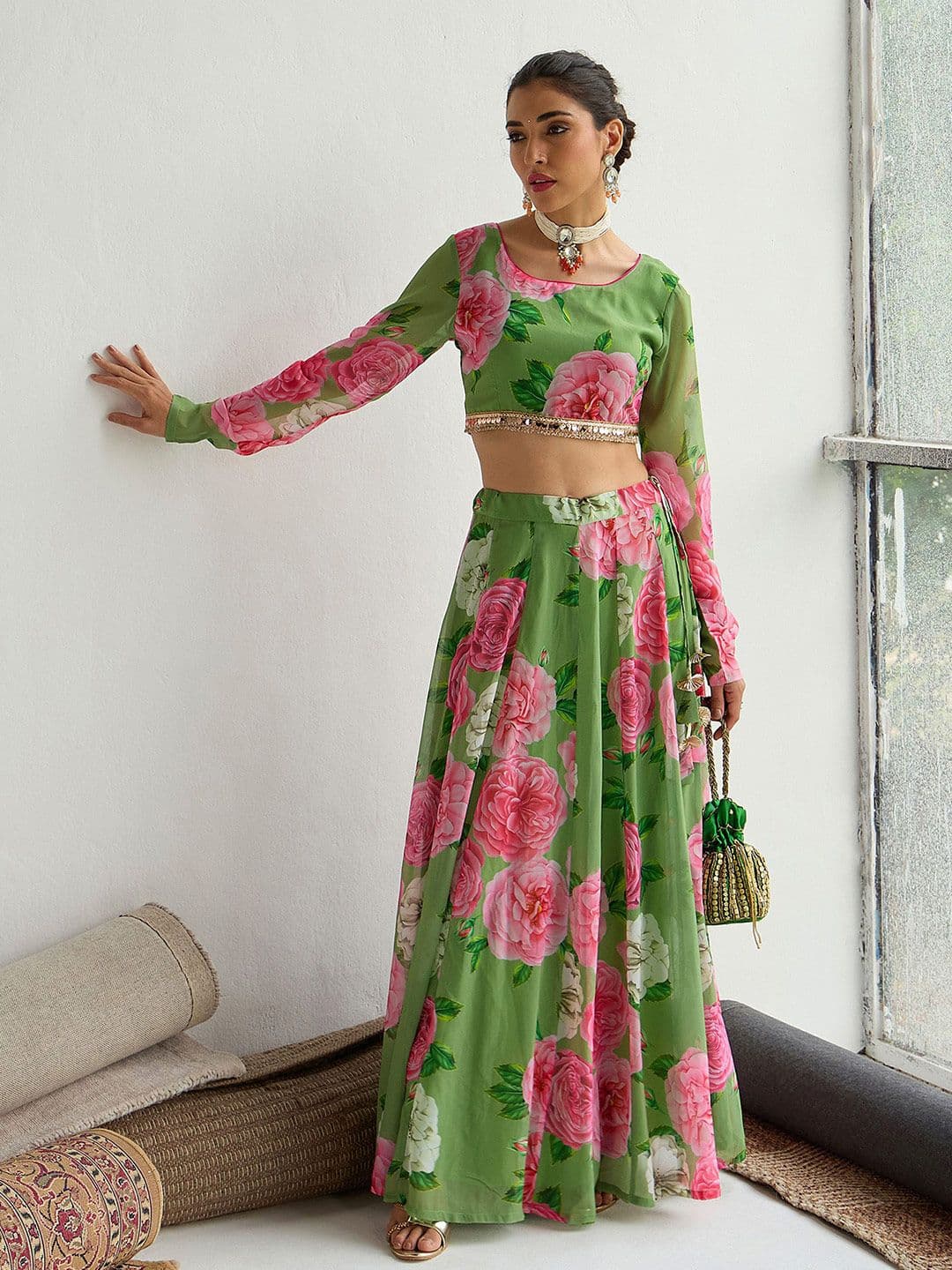 Shae by SASSAFRAS Printed Sequinned Ready to Wear Lehenga & - view 1