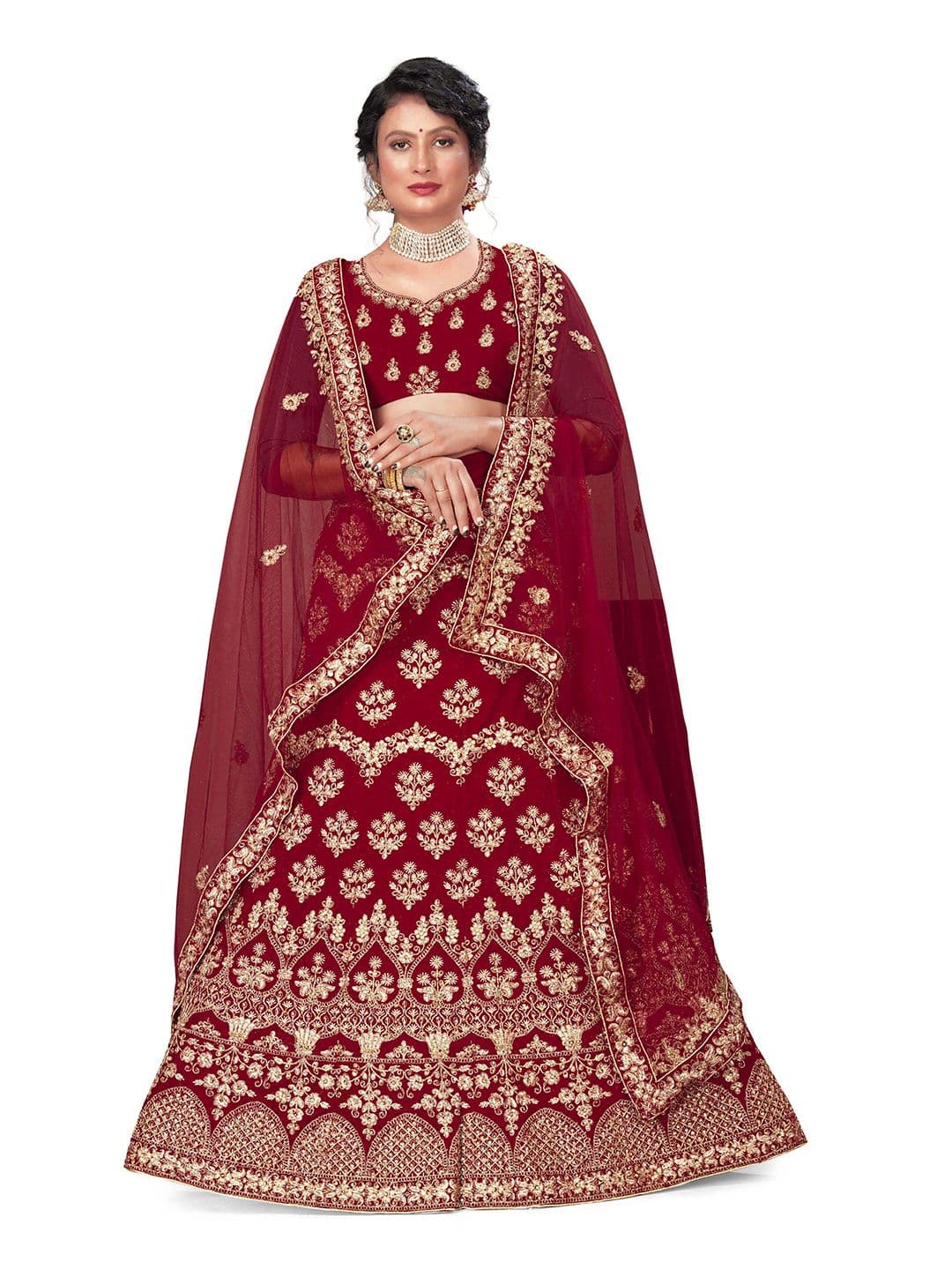 Maroosh Women Embellished Thread Work Unstitched Lehenga & Blouse With Dupatta - view 1