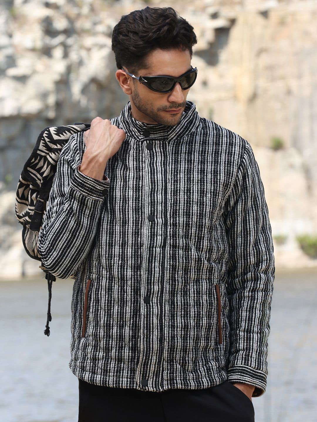 CAHOOT Men Striped Lightweight Biker Jacket - view 1
