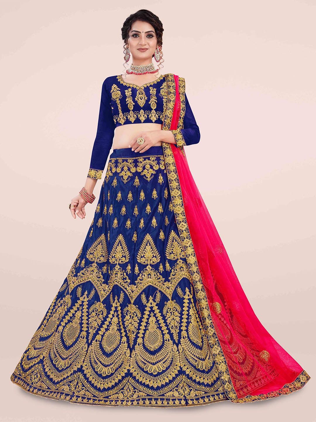 Maroosh Women Embroidered Thread Work Unstitched Lehenga & Blouse With Dupatta - view 1