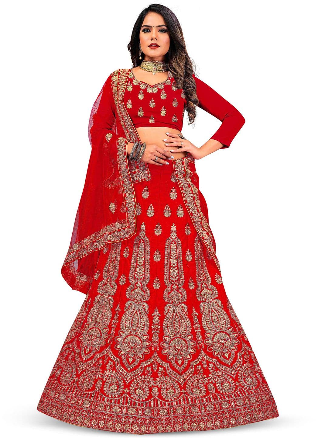 Maroosh Embellished Thread Work Unstitched Lehenga & Blouse With Dupatta - view 1