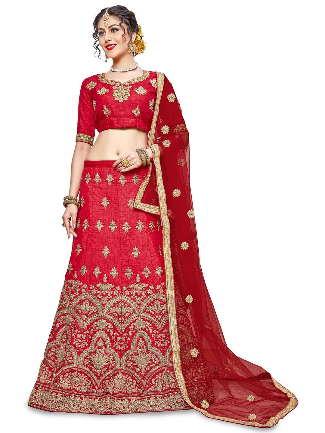 Maroosh Women Embroidered Thread Work Unstitched Lehenga & Blouse With Dupatta - view 1