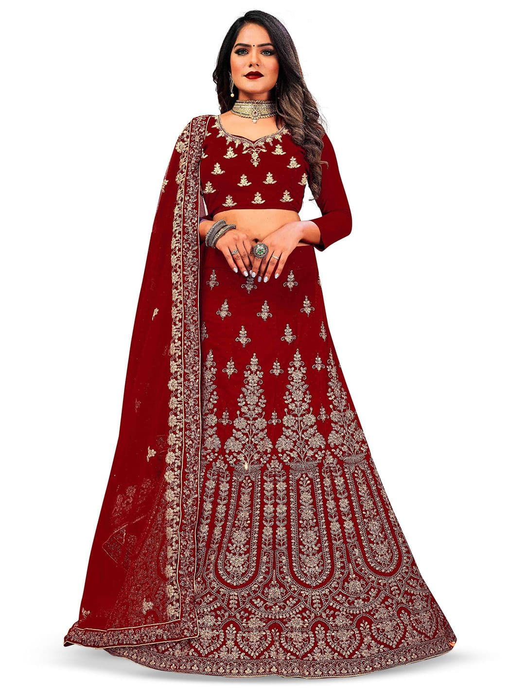 Maroosh Embellished Thread Work Unstitched Lehenga & Blouse With Dupatta - view 1