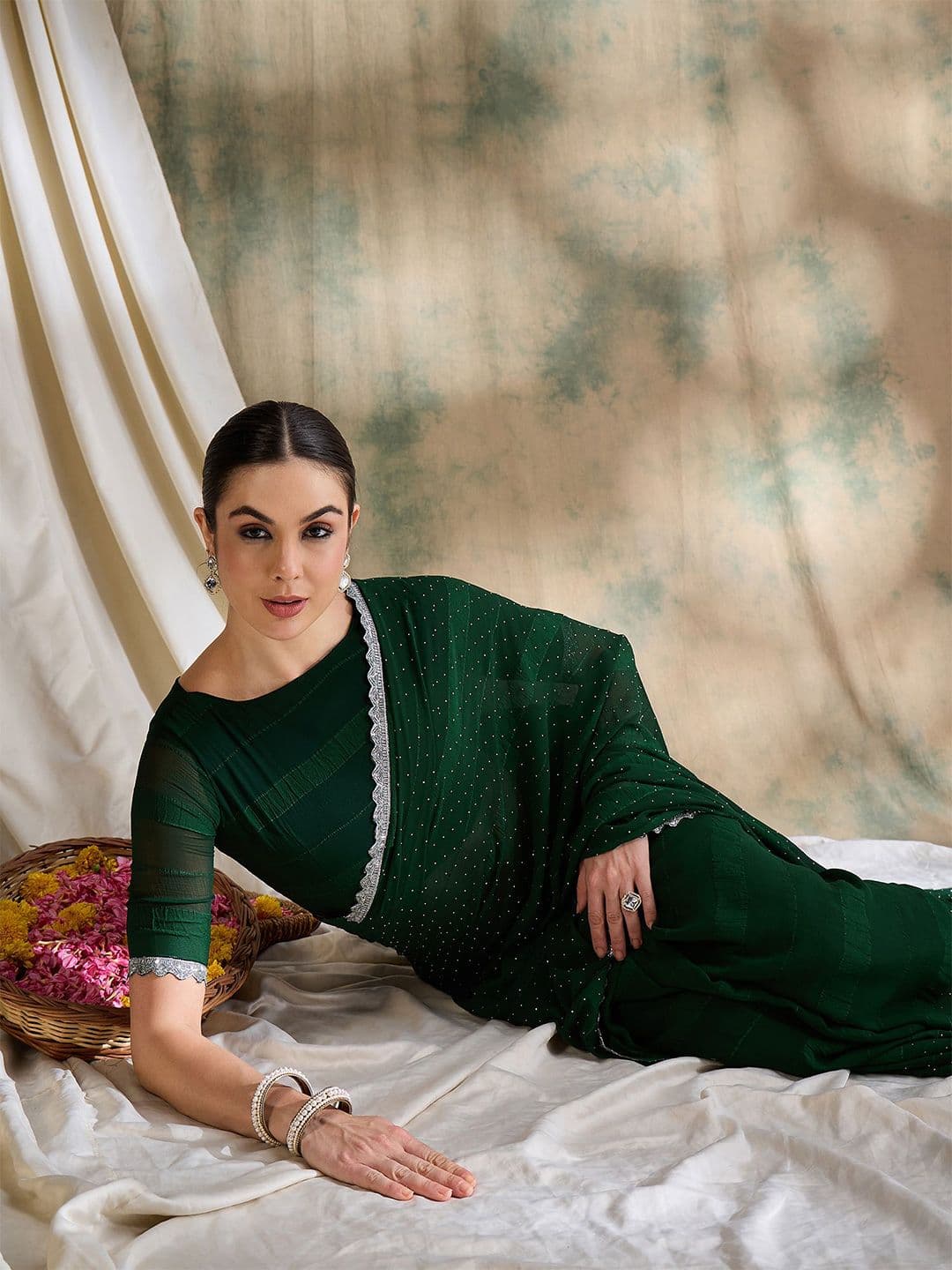 Sangria Embellished Saree With Blouse Piece - view 1