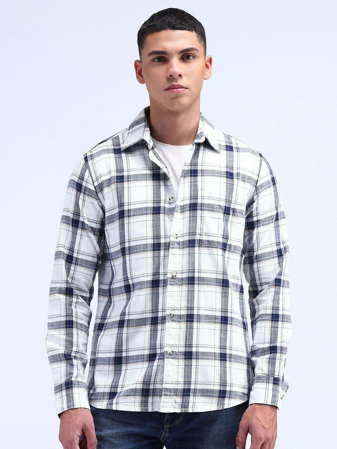 Flying Machine Men Spread Collar Checked Cotton Slim Fit Casual Shirt - view 1