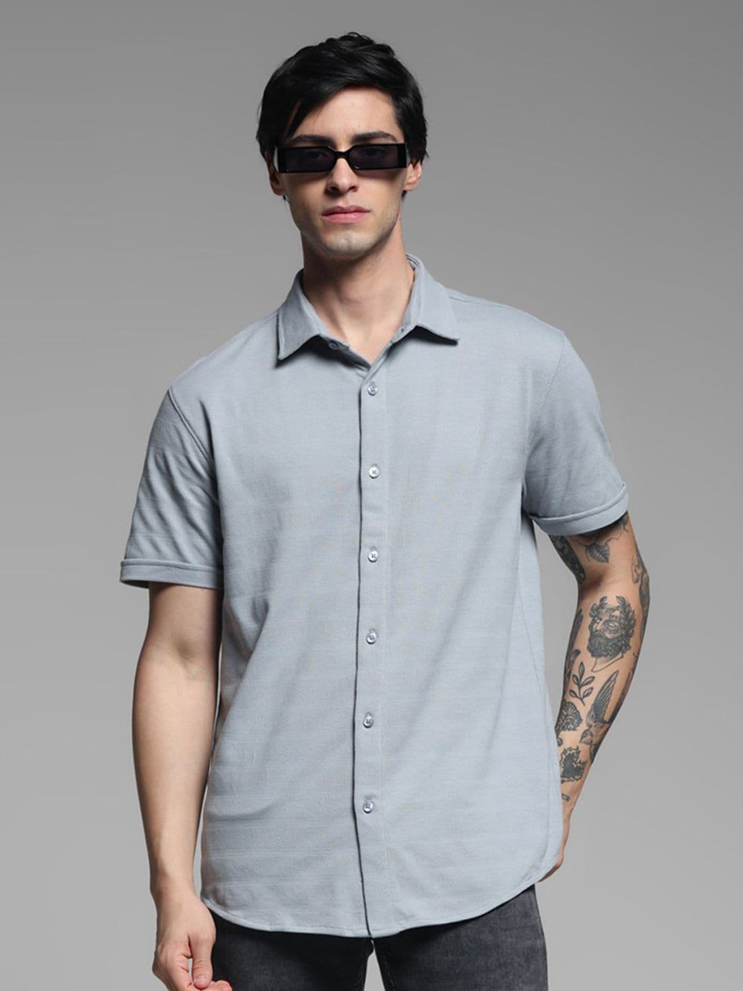 Jack & Jones Men Spread Collar Solid Cotton Slim Fit Casual Shirt - view 1