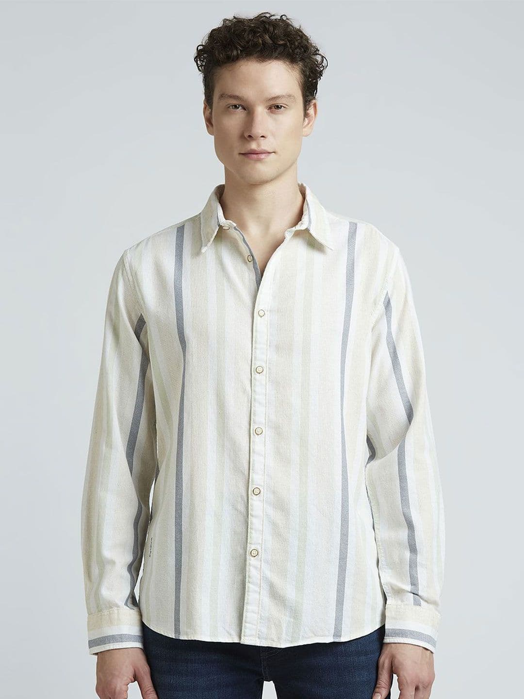 Pepe Jeans Men Spread Collar Vertical Striped Cotton Casual Shirt - view 1