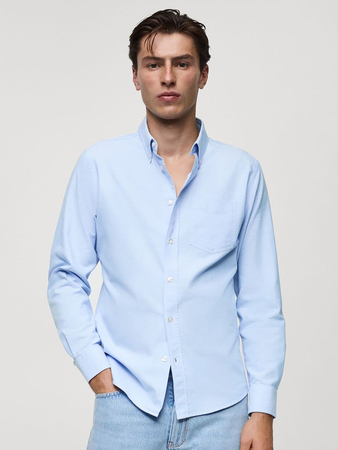 MISCHIEF MONKEY Men Classic Button-Down Collar Solid Cotton Tailored Fit Casual Shirt - view 1