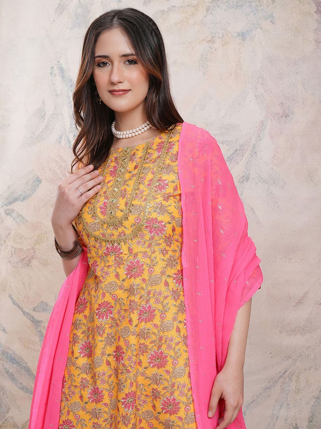 Vishudh Floral Printed Gotta Patti Kurta With Palazzos & Dupatta - view 1