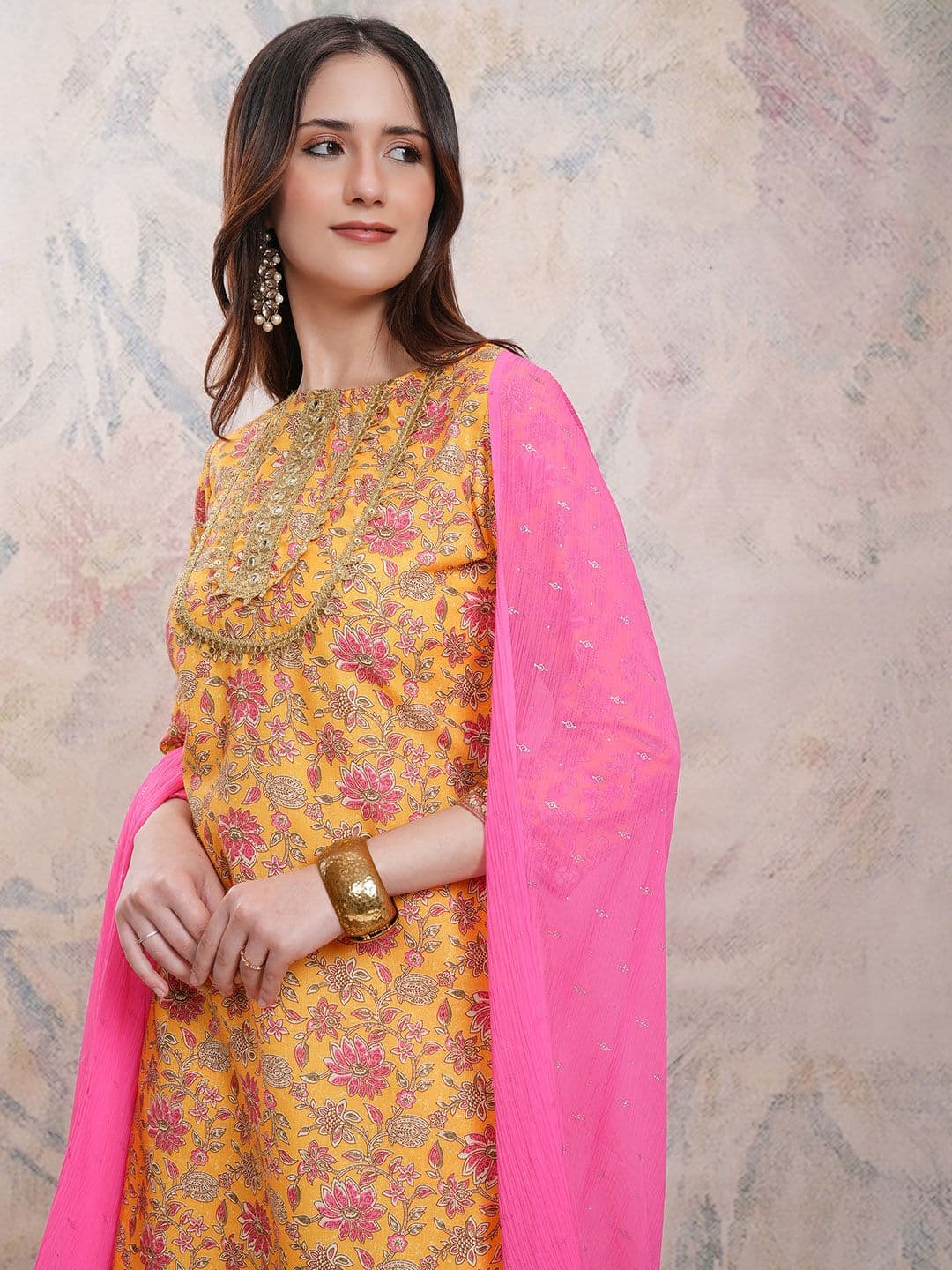 Vishudh Floral Printed Staright Kurta With Sharara & Dupatta - view 1