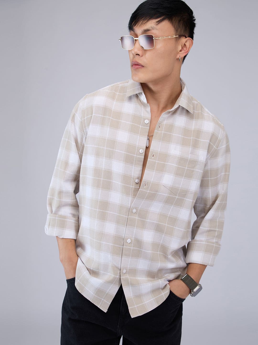 VASTRADO Men Classic Cutaway Collar Tartan Checked Cotton Slim Fit Casual Shirt - view 1