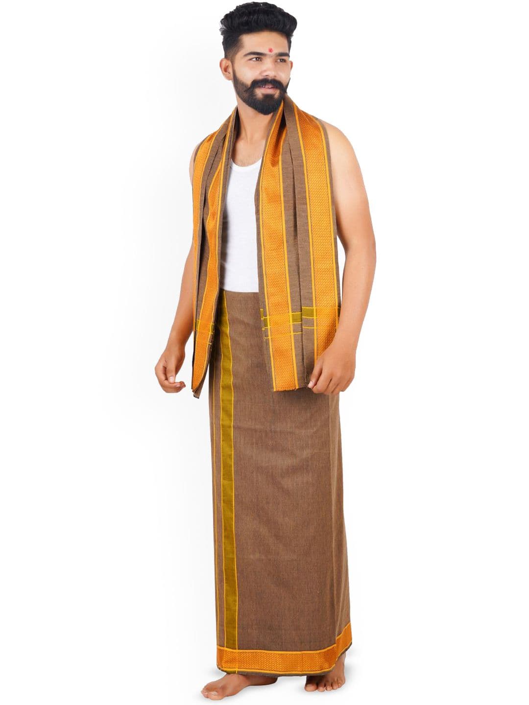 Ethazh Men Cotton Dhoti & Angavastram Set - view 1