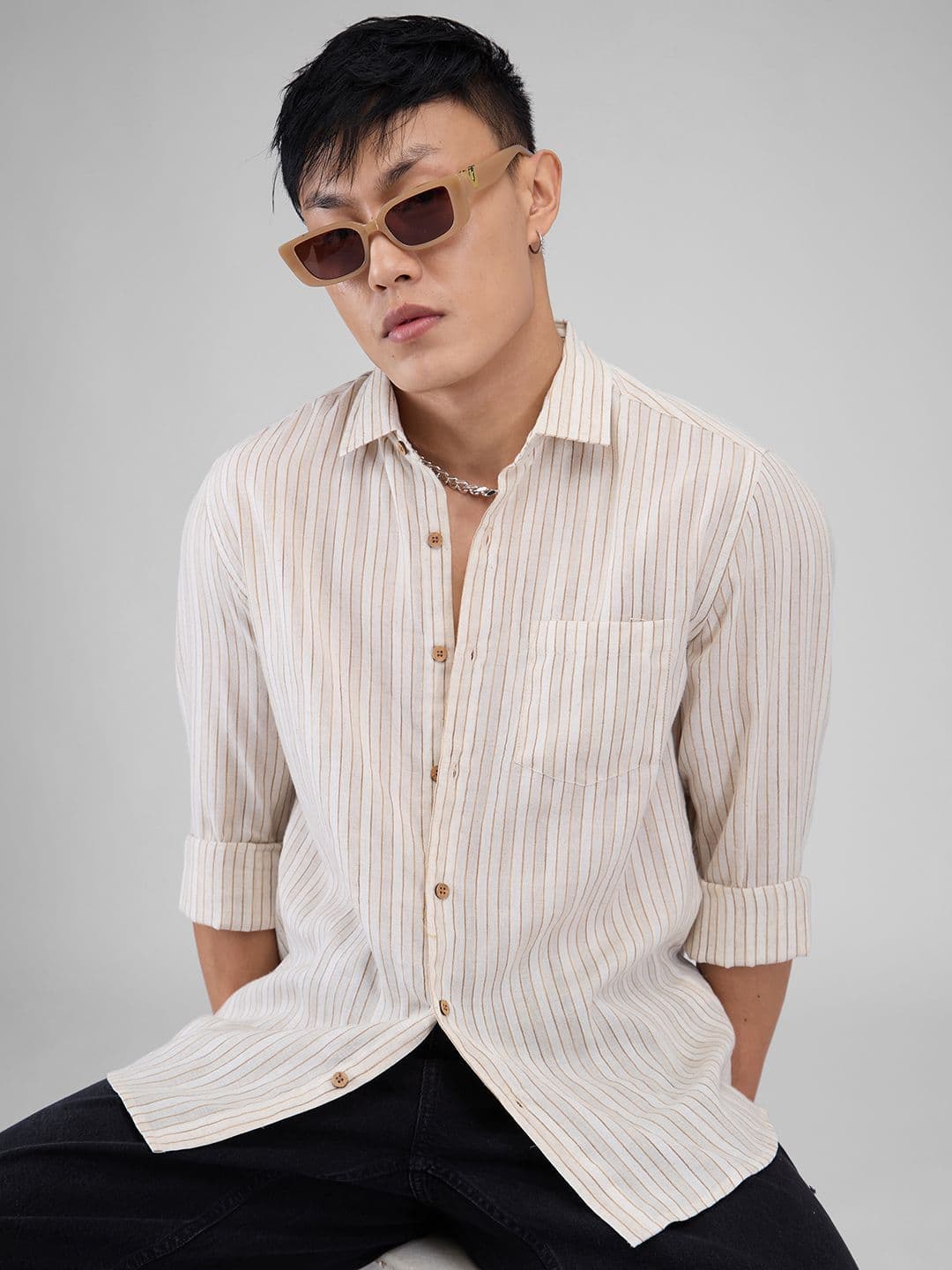 VASTRADO Men Classic Vertical Striped Pure Cotton Slim Fit Casual Shirt - view 1