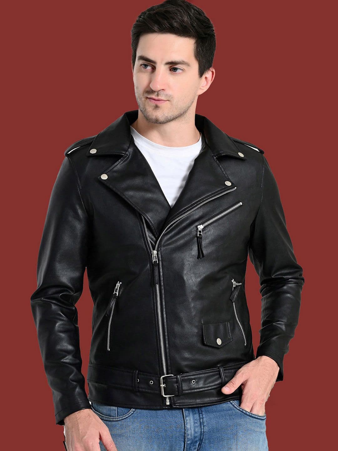 TBOJ Lapel Collar Lightweight Anti Odour Leather Biker Jacket - view 1