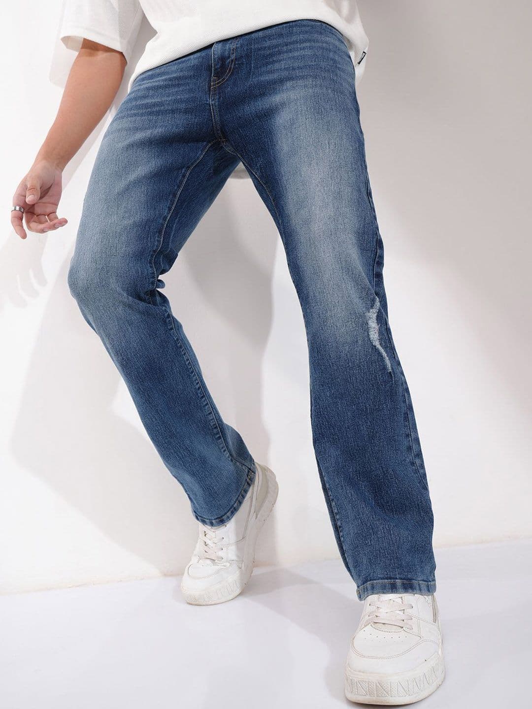 HIGHLANDER Men Bootcut Mildly Distressed Light Fade Stretchable Jeans - view 1