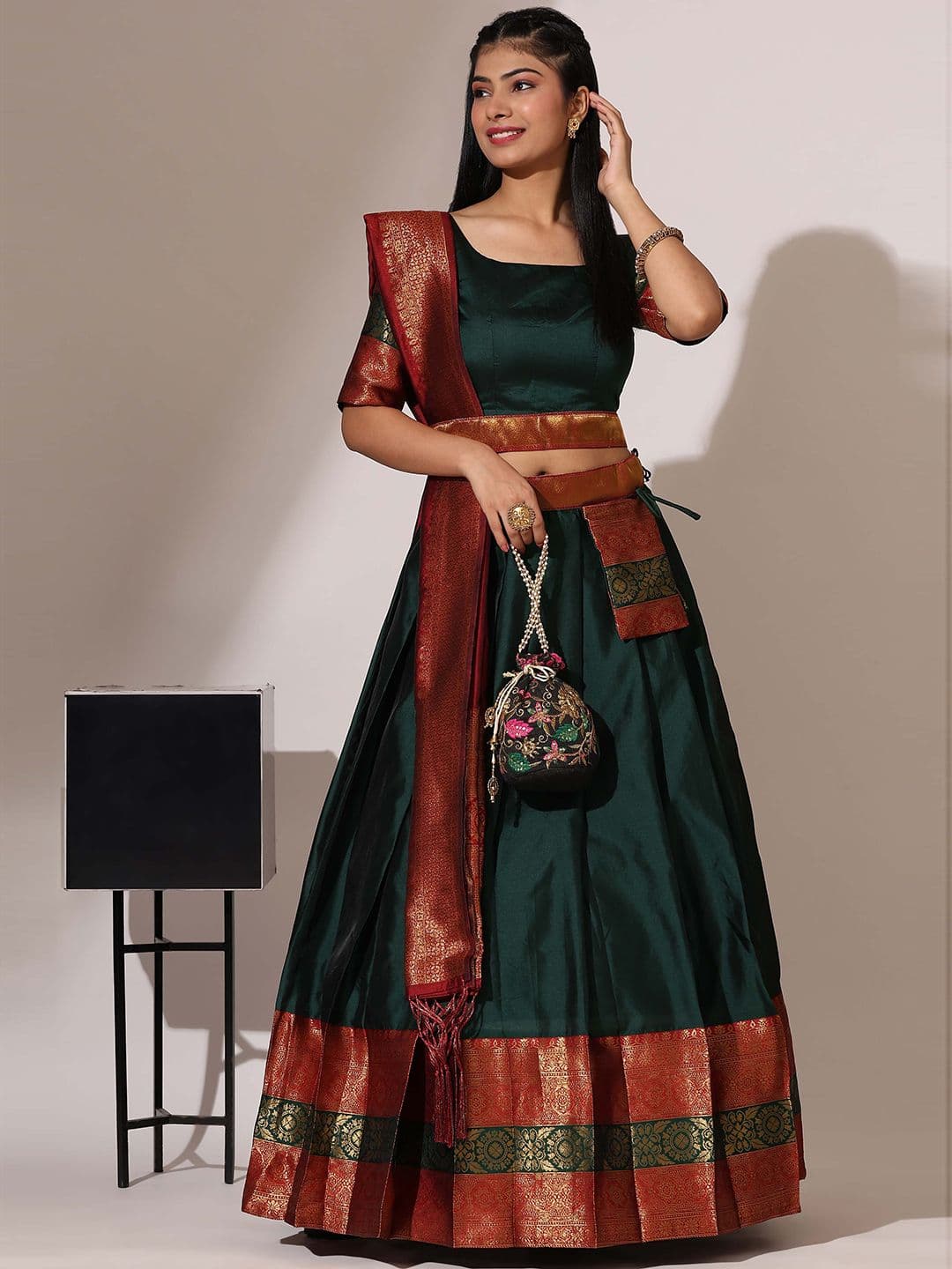 Fabcartz Semi Stitched Lehenga & Unstitched Blouse With Dupatta - view 1